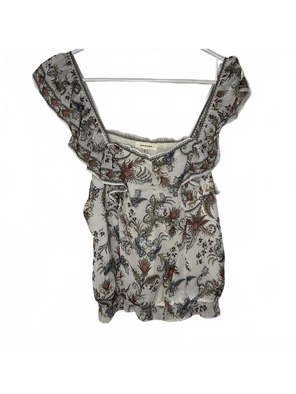 Max Studio Ruffle Strap Floral Cami Tank Boho Cottagecore M